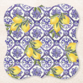 Citrus Lemon Blauer portugiesischer Tile Mittelmee Untersetzer