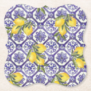Citrus Lemon Blauer portugiesischer Tile Mittelmee Untersetzer