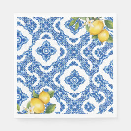 Citrus Lemon Blue Tile Bridal Paper Napkins Serviette
