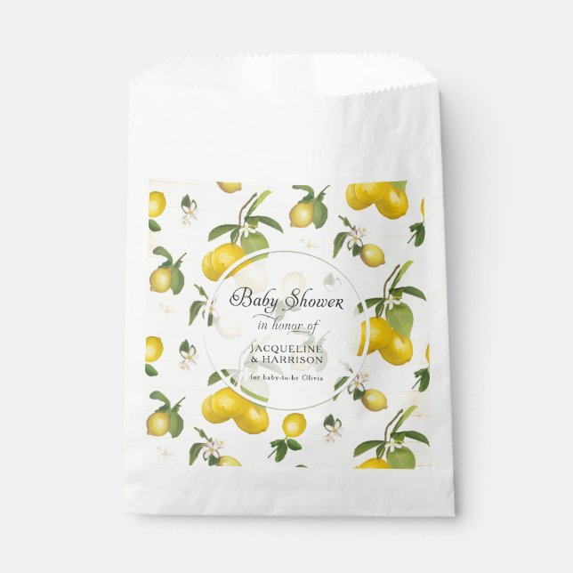 Citrus Lemon Blume Foliage Watercolor Babydusche Geschenktütchen (Vorderseite)