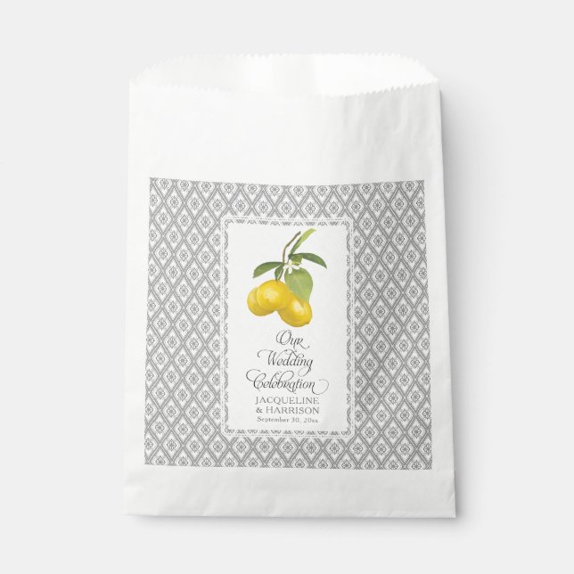 Citrus Lemon Blume Gelbe graue Hochzeit Geschenktütchen (Vorderseite)