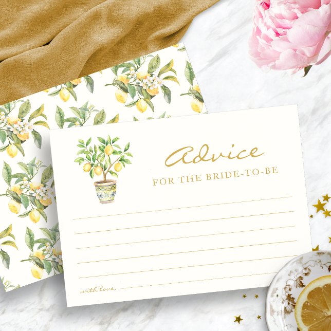 Citrus Lemon Brautparty Advice Card Einladung (Watercolor Citrus Lemon Floral Bridal Shower Advice Card by Painted Paperie
)