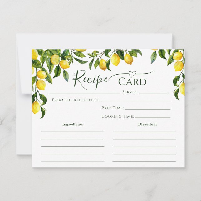 Citrus Lemon Brautparty Rezept Card Einladung (Vorderseite)
