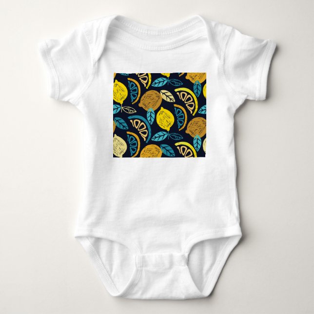 Citrus Lemon Doodle Muster Hintergrund Baby Strampler (Vorderseite)