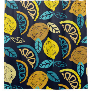 Citrus Lemon Doodle Muster Hintergrund Duschvorhang