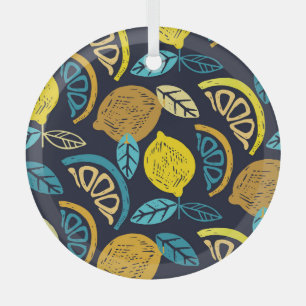 Citrus Lemon Doodle Muster Hintergrund Ornament Aus Glas