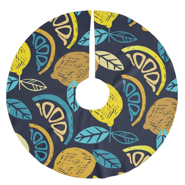 Citrus Lemon Doodle Muster Hintergrund Polyester Weihnachtsbaumdecke (Vorderseite)