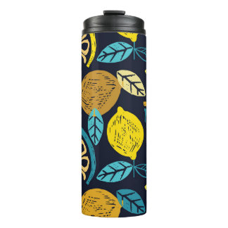 Citrus Lemon Doodle Muster Hintergrund Thermosbecher