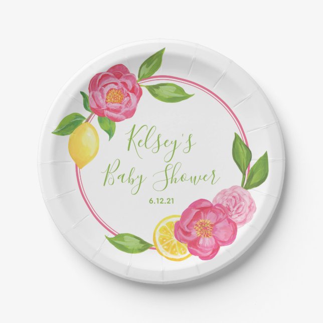 Citrus Lemon Floral Baby Dusche Lemon Rose Papier  Pappteller (Vorderseite)