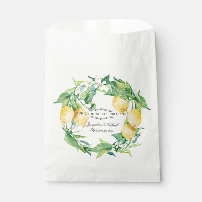 Citrus Lemon Floral Leaf Wreath Hochzeitsempfang Geschenktütchen (Vorderseite)