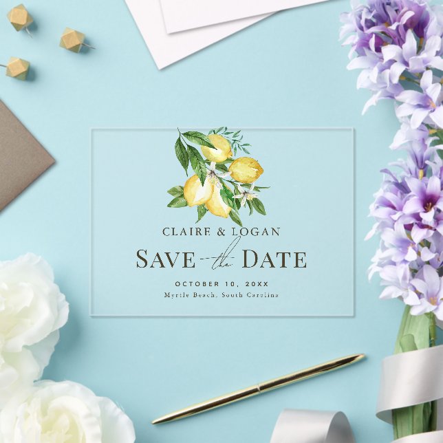 Citrus Lemon Floral Wasserfarbe Save the Date Acryleinladungen (In Situ (Hochzeit))
