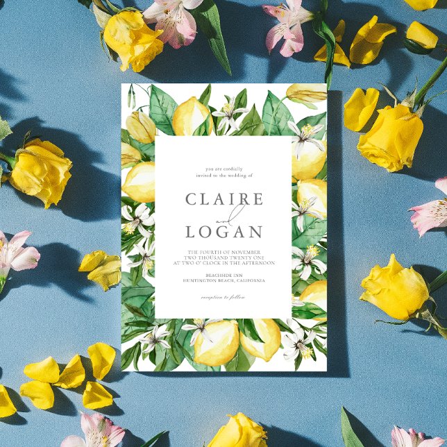 Citrus Lemon Floral Watercolor Wedding Einladung (Von Creator hochgeladen)