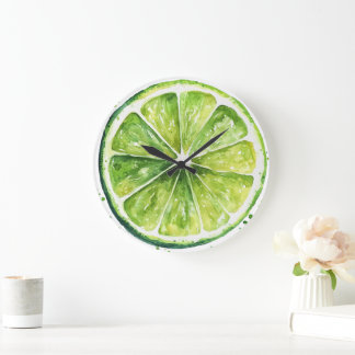 Citrus Lemon Green Fruit Slice Round Clock Große Wanduhr
