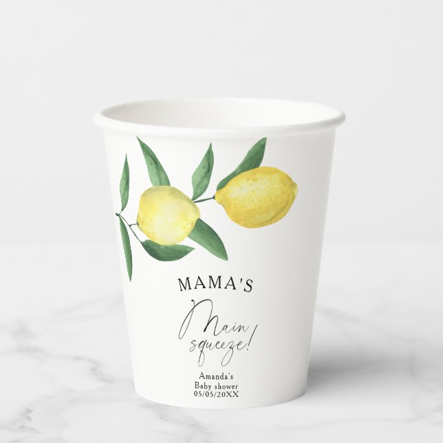 Citrus Lemon - Mama's wichtigste Babydusche Pappbecher (Vorderseite)