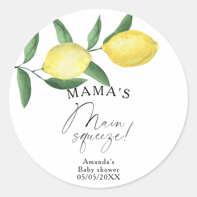 Citrus Lemon - Mama's wichtigste Babydusche Runder Aufkleber (Vorderseite)