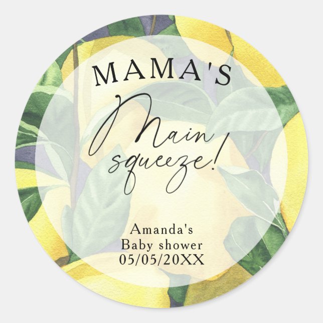 Citrus Lemon - Mama's wichtigste Babydusche Runder Aufkleber (Vorderseite)