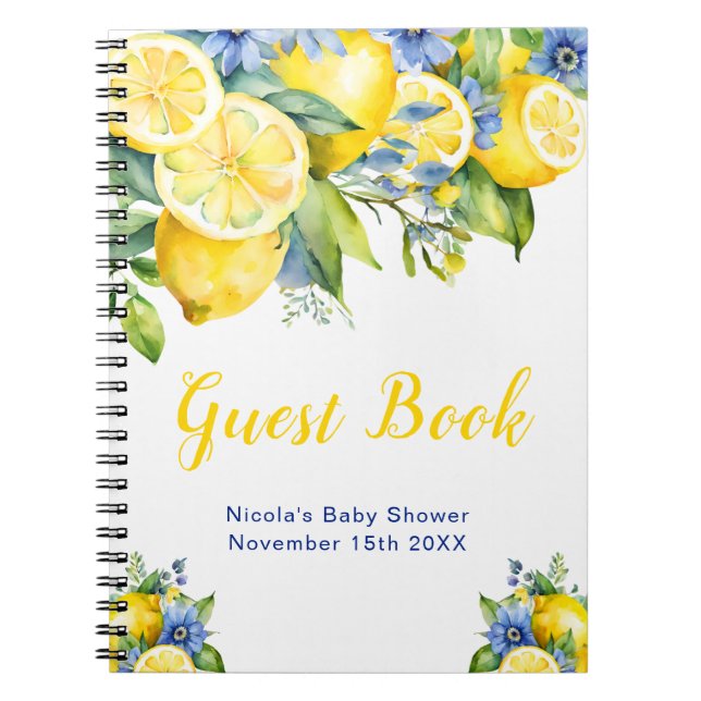 Citrus Lemon Mediterranean Baby Shower Guest Book Notizblock (Vorderseite)