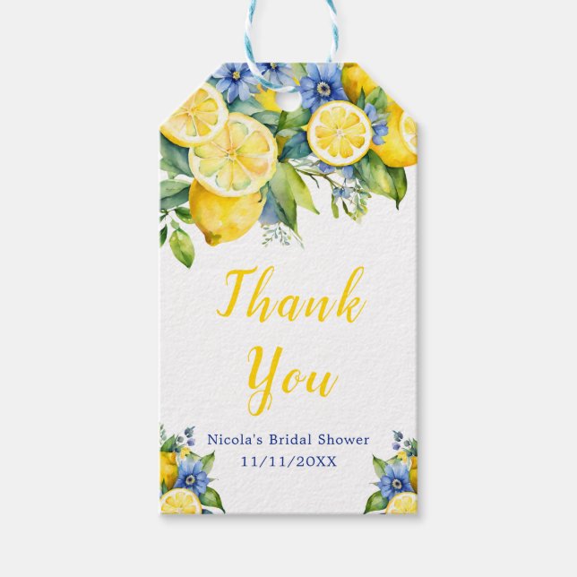 Citrus Lemon Mediterranes Brautparty Geschenkanhänger (Vorderseite)