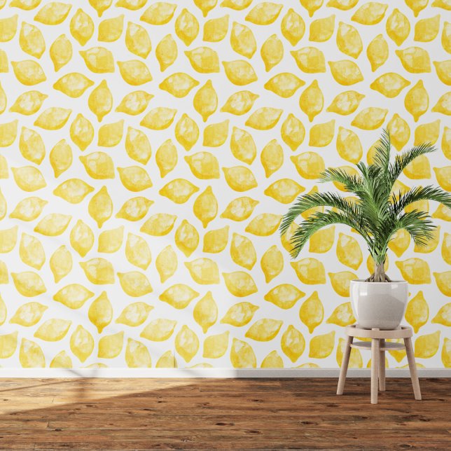 Citrus Lemon Mittelmeer Gelbe Farbe Tapete (Citrus lemon Mediterranean watercolor art wallpaper)