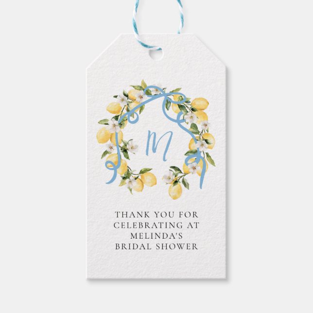 Citrus Lemon Monogram Brautparty Geschenkanhänger (Vorderseite)
