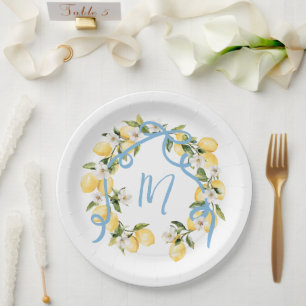 Citrus Lemon Monogram Brautparty Pappteller