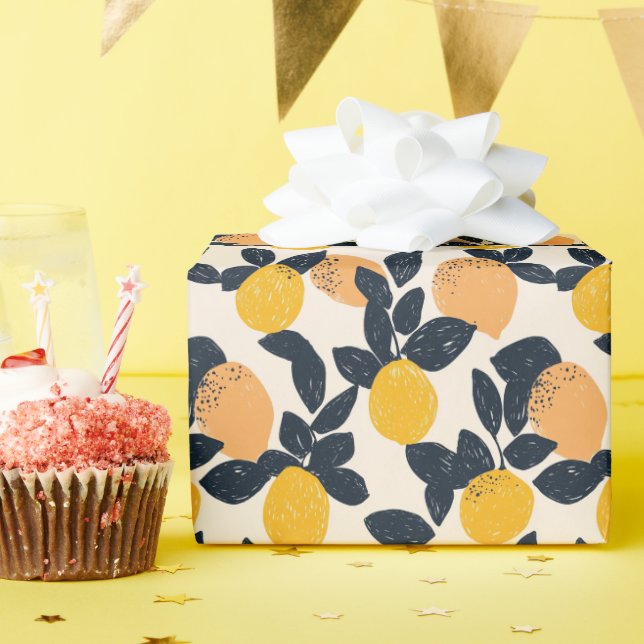 Citrus Lemon Orange Abstrakt Moderne Muster Geschenkpapier (Geburtstagsparty)
