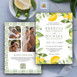Citrus Lemon Orchard Foto Collage QR Code Hochzeit Einladung