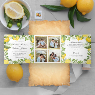 Citrus Lemon Orchard Foto Collage Wedding Dreifach Gefaltete Einladung