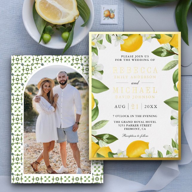 Citrus Lemon Orchard Foto Wedding Gold Folieneinladung (Von Creator hochgeladen)