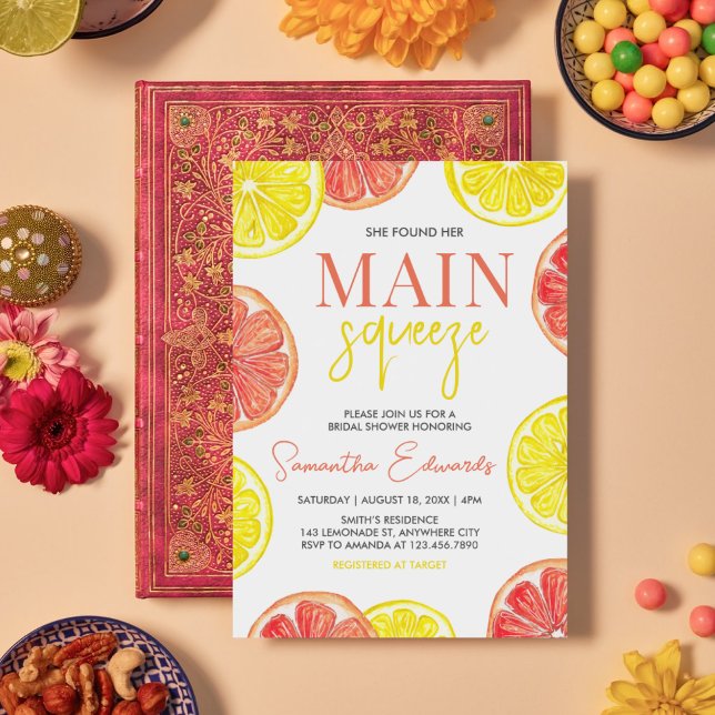 Citrus Lemon Pomelo Main Squeeze Brautparty Einladung (Citrus Main Squeeze Bridal Shower Invitation)