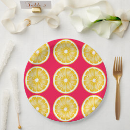 Citrus Lemon Slice Hot Pink & Yellow Pappteller