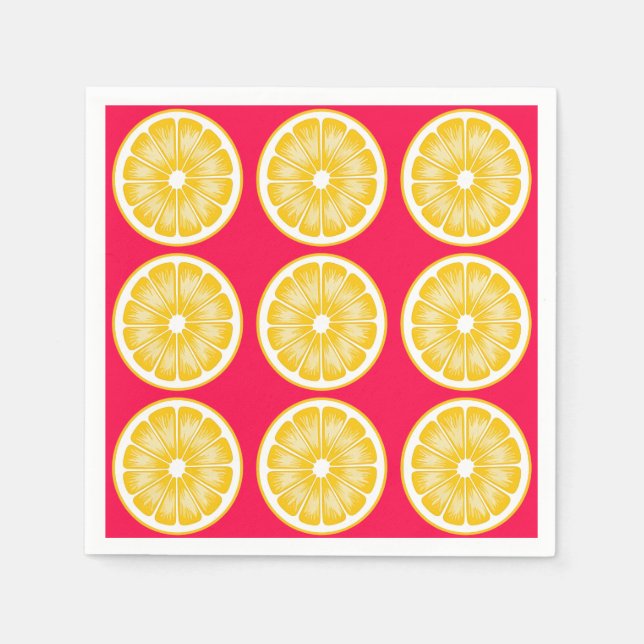 Citrus Lemon Slice Hot Pink & Yellow Serviette (Vorderseite)