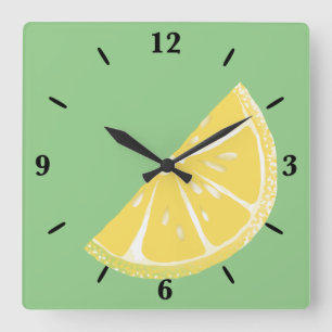 Citrus Lemon Slice Wedge Art Quadratische Wanduhr
