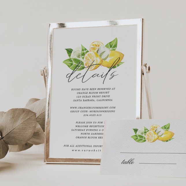 Citrus Lemon Tree Wedding Details Enclosure Card Begleitkarte (Von Creator hochgeladen)
