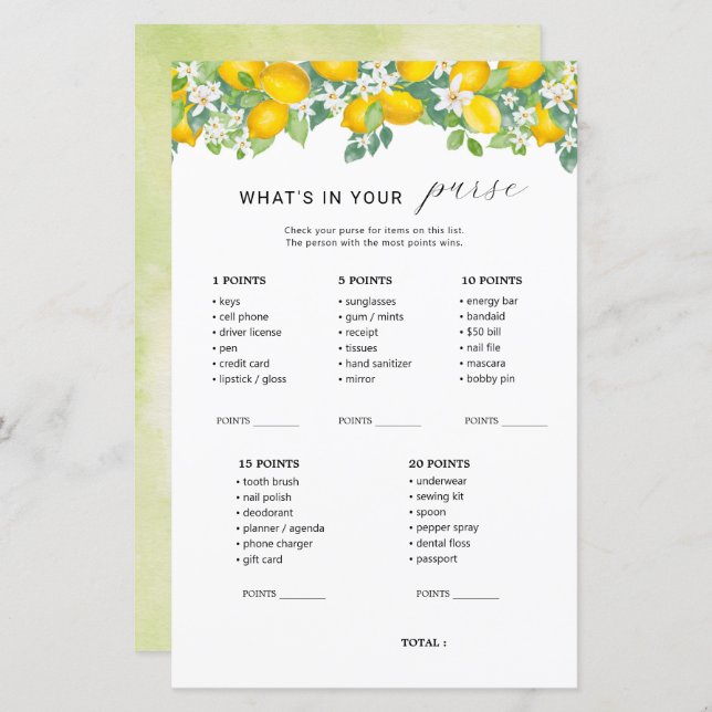 Citrus Lemon Was ist in deinem Handschuhspiel? (Vorne/Hinten)