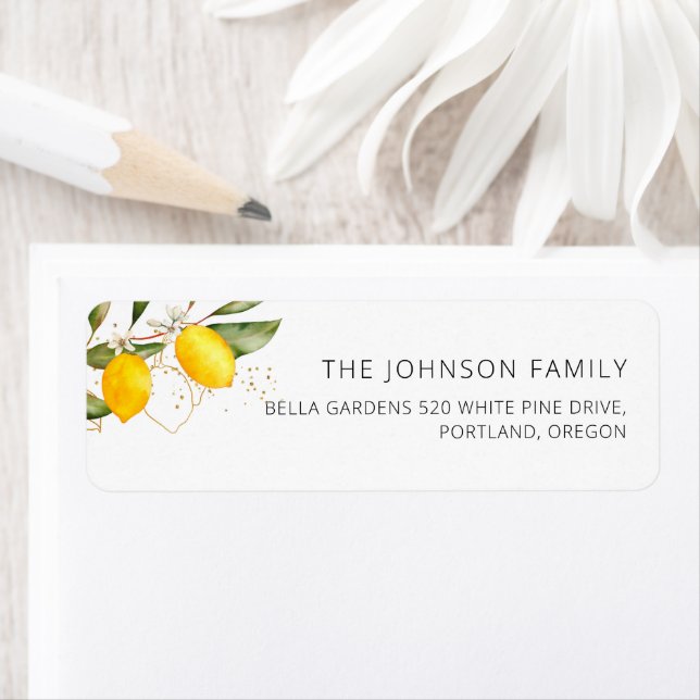 Citrus Lemon Watercolor Baby Dusche Rücksendeadres (Insitu)