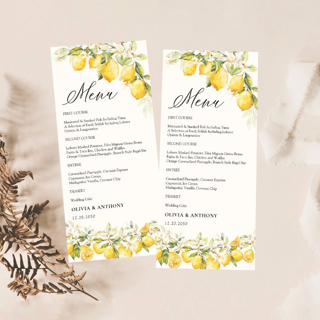 Citrus Lemon Wedding Menu Menükarte (Von Creator hochgeladen)