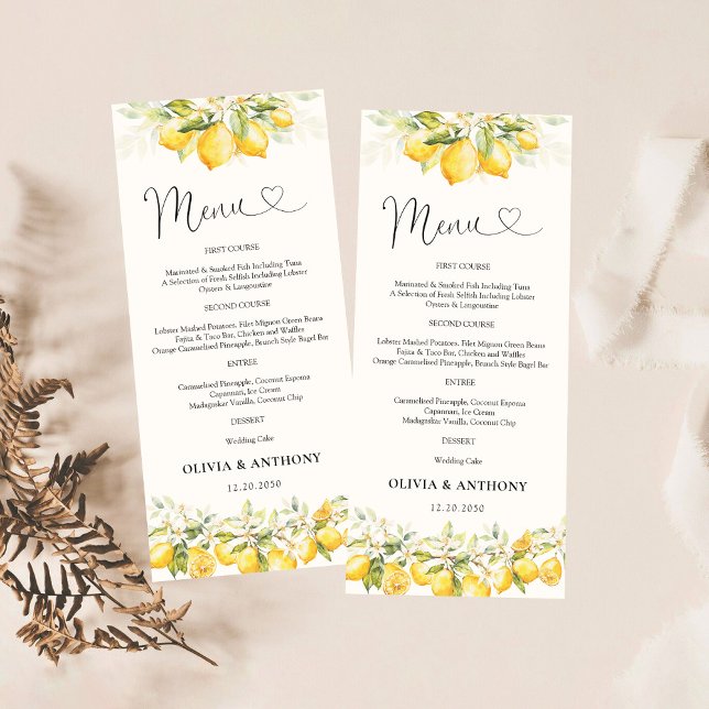 Citrus Lemon Wedding Menu Menükarte (Von Creator hochgeladen)