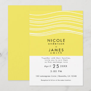 Citrus Lemon Yellow & White Wave Moderne Hochzeit Einladung