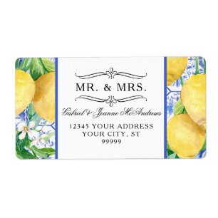 Citrus Lemons Grüne Wreath Blauer und Weiße Tile