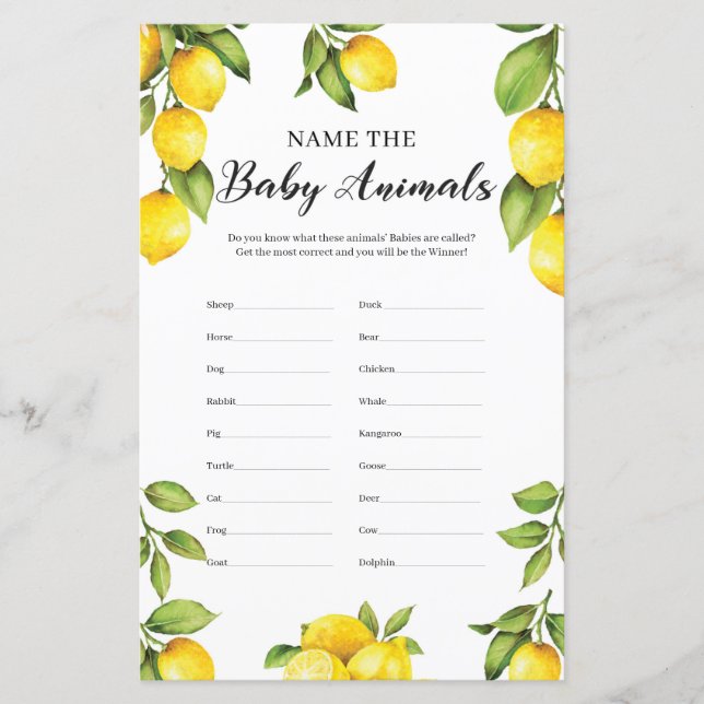 Citrus Lemons nennen das Baby Animals Game (Vorderseite)