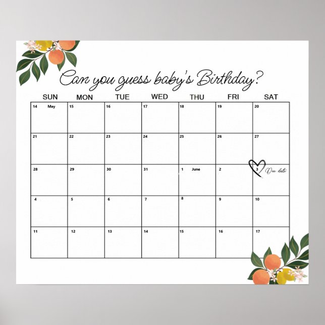 Citrus Liebe Shower Due Date Poster (Vorne)