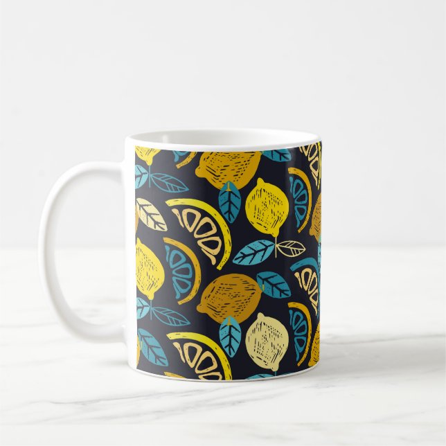 Citrus Limon lemon Doodle Hand gezeichnet Muster r Kaffeetasse (Links)