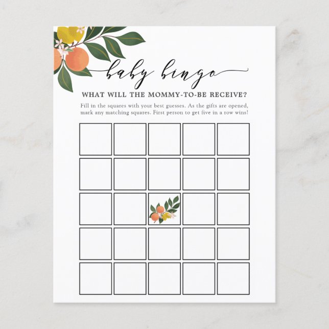 Citrus Little Süsse Baby Bingo Game Card (Vorderseite)