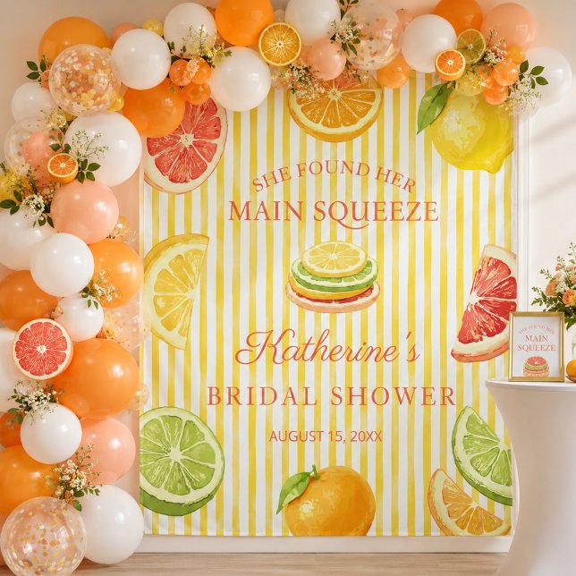 Citrus Main Squeeze Brautdusche Kulisse Wandteppich (She found her main squeeze bridal shower backdrop)