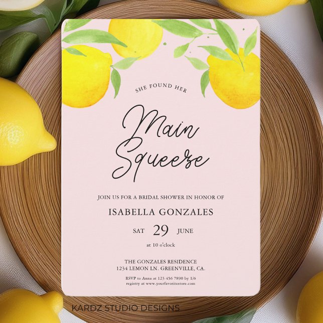 Citrus Main Squeeze Bridal Dusche Einladung (This citrus summer bridal shower invitation is shown in 5 x 7 inches. Other sizes available.)
