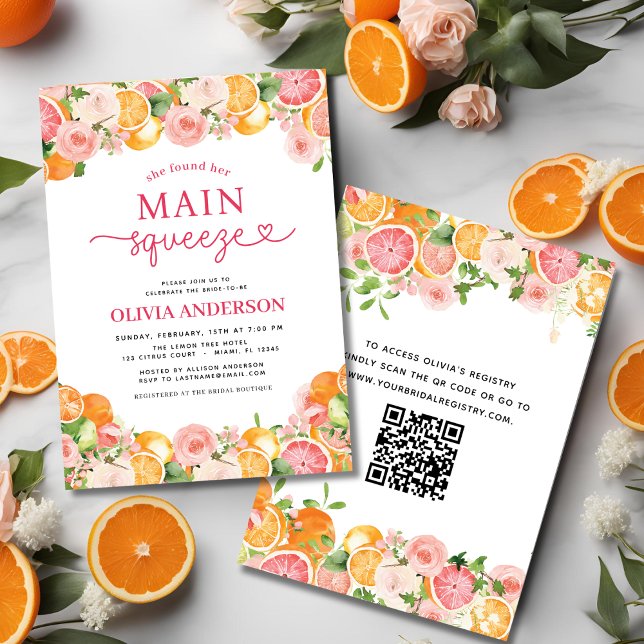 Citrus Main Squeeze QR-Brautparty Einladung (Von Creator hochgeladen)
