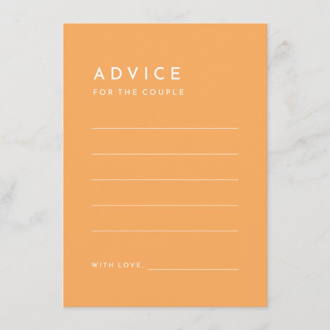 Citrus Minimalistisch Orange Wedding Advice Card Hinweiskarte (Vorderseite)