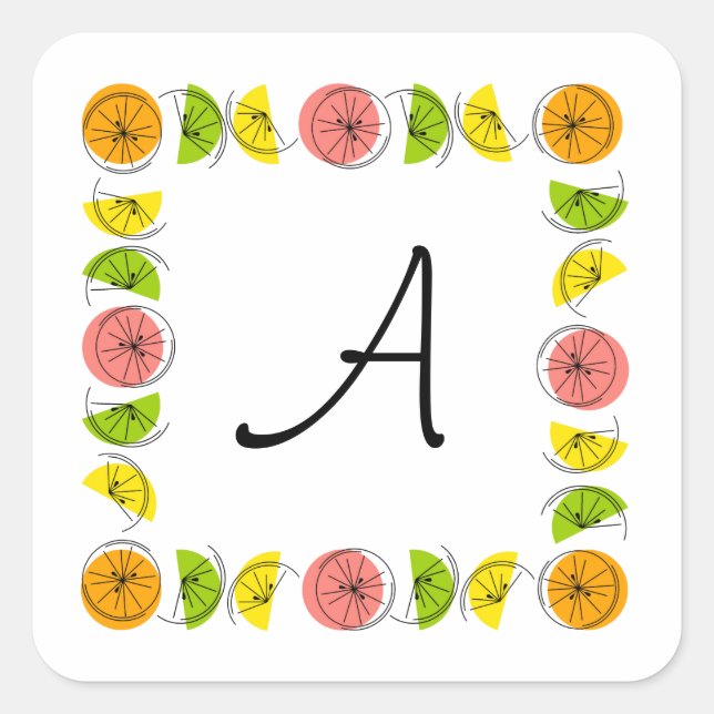 Citrus Multi Square Monogram Aufkleber Quadrat (Vorderseite)