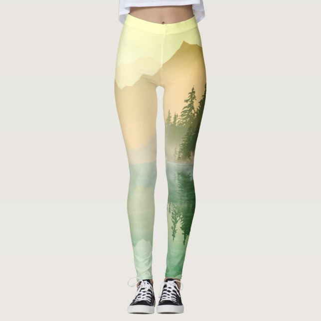Citrus N Green Mountains Forest Landschaft Leggings (Vorderseite)